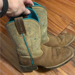 Ariat‎ Kids Western Cowboy Boots Brown Turquoise Lining Youth Size 11
